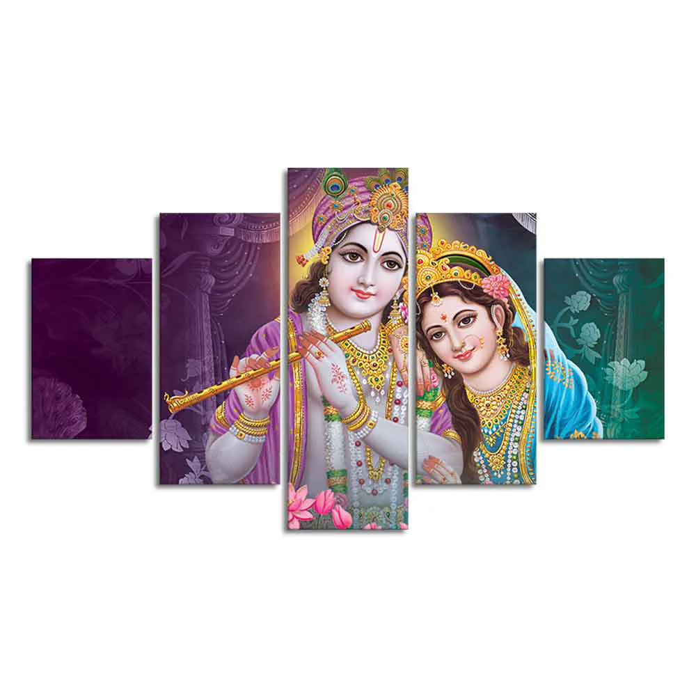 Radha Krishna Religious Wall Painting Set of Five - Image 4