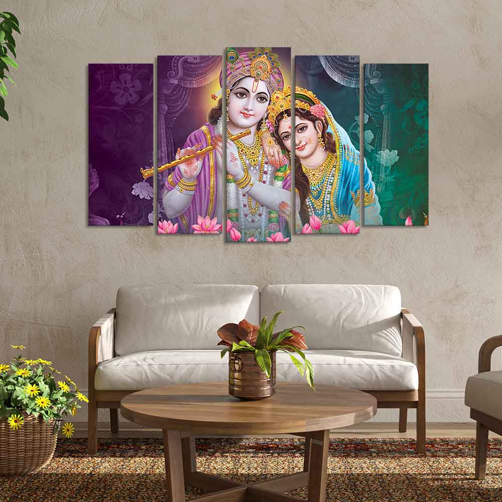 Radha Krishna Religious Wall Painting Set of Five Pieces - Image 2