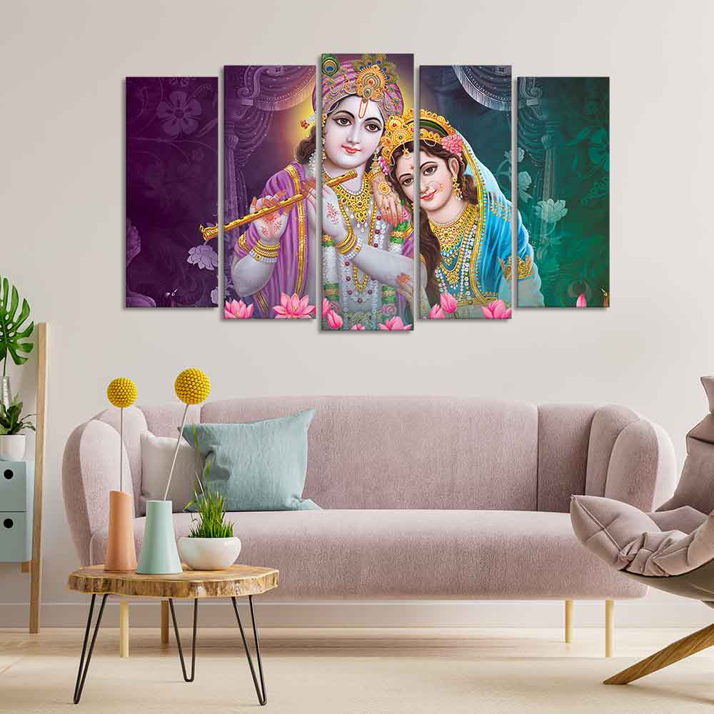 Radha Krishna Religious Wall Painting Set of Five Pieces - Image 3