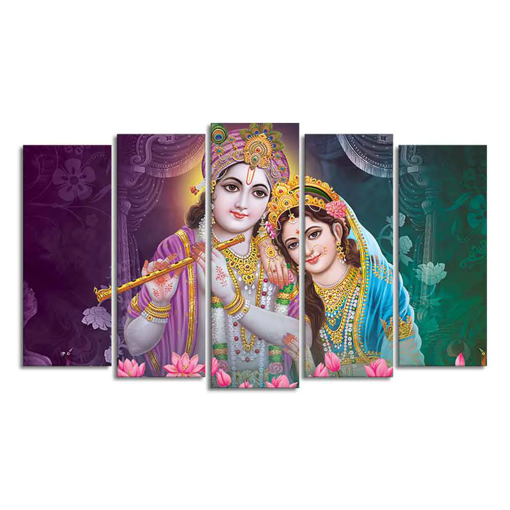Radha Krishna Religious Wall Painting Set of Five Pieces - Image 4