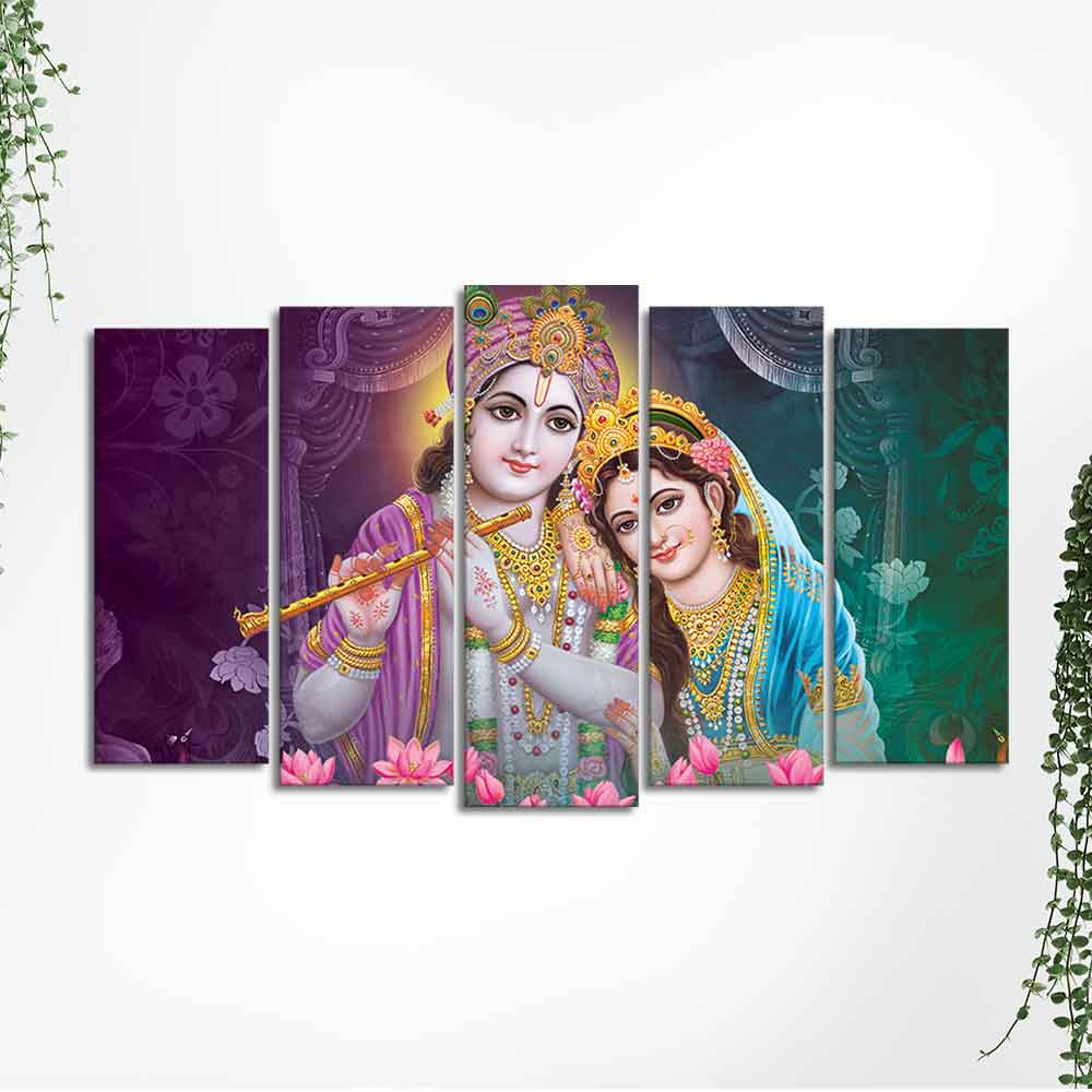 Radha Krishna Religious Wall Painting Set of Five Pieces - Image 5