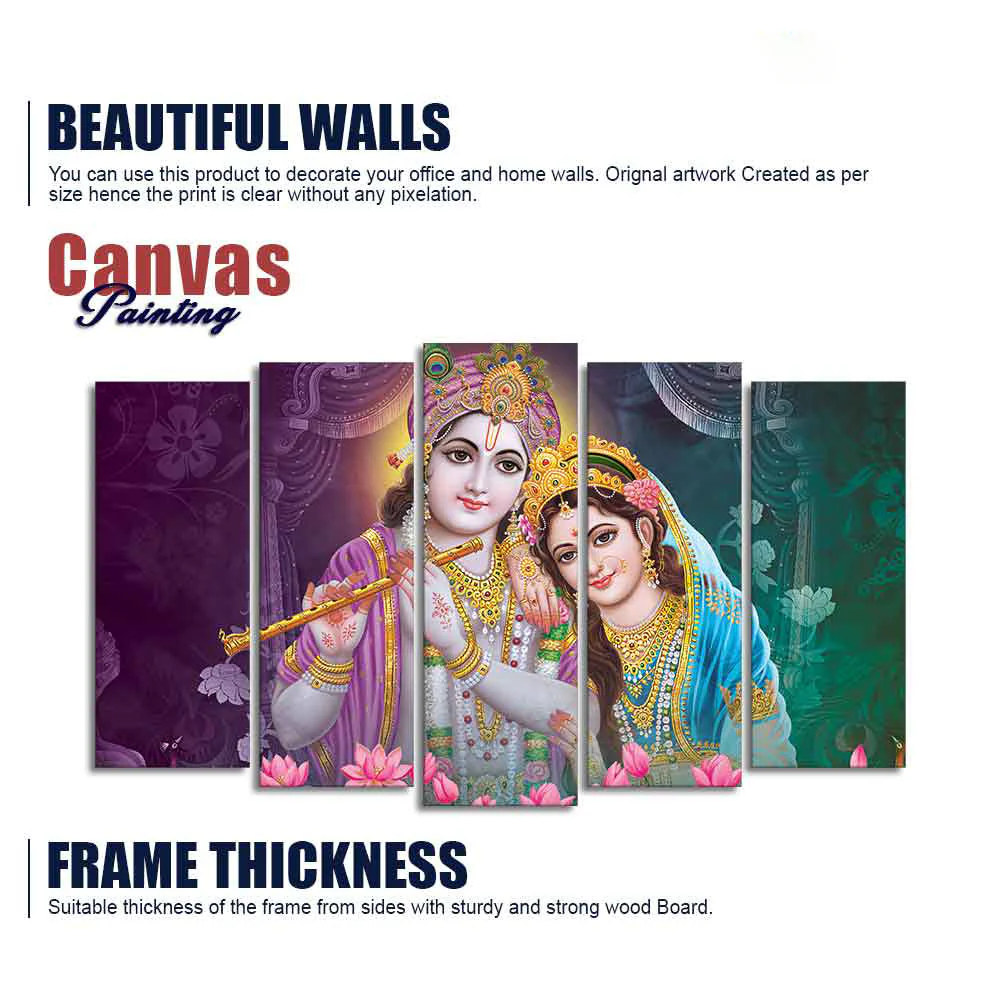 Radha Krishna Religious Wall Painting Set of Five Pieces - Image 6