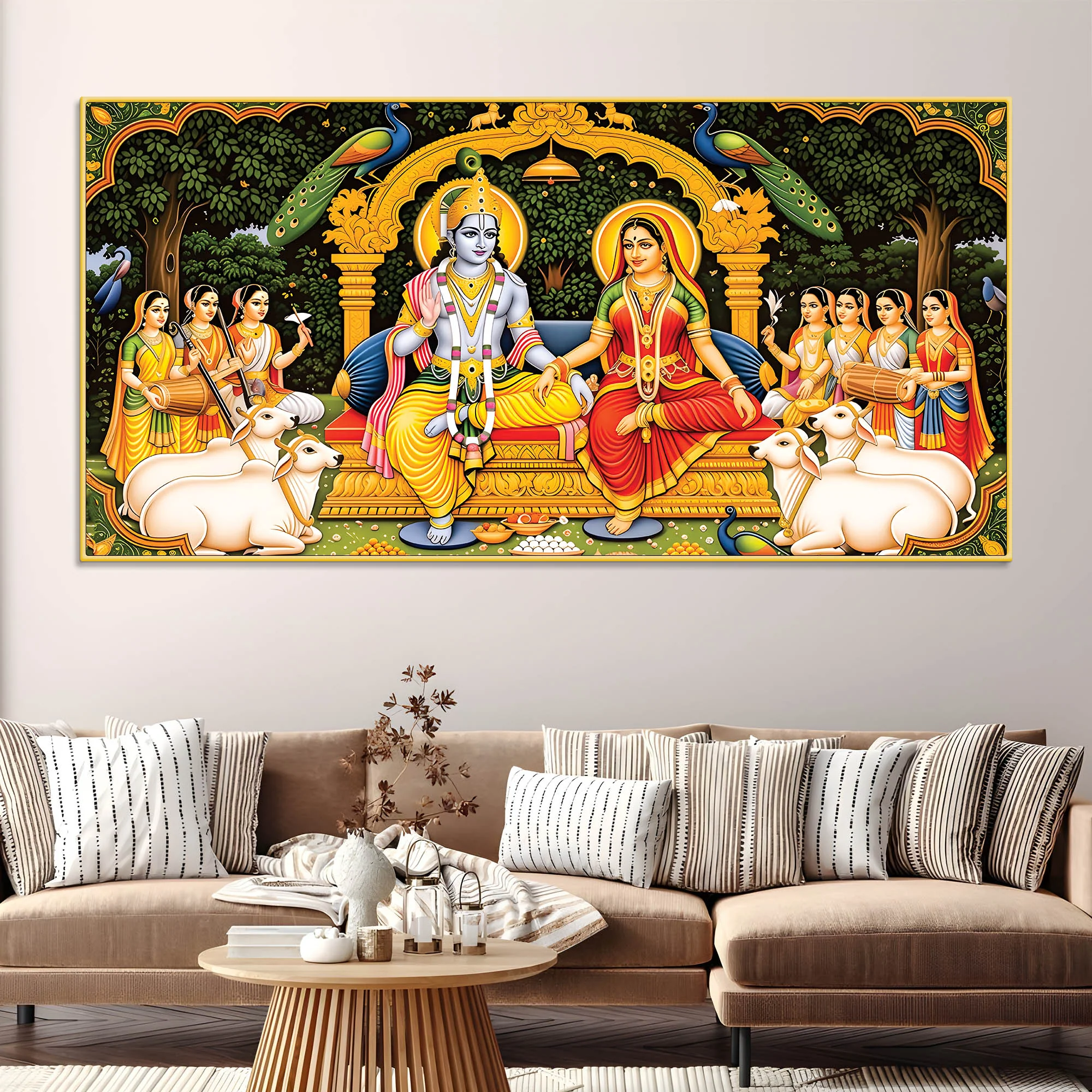 Radha Krishna Royal Darbar Spiritual Painting - Image 2