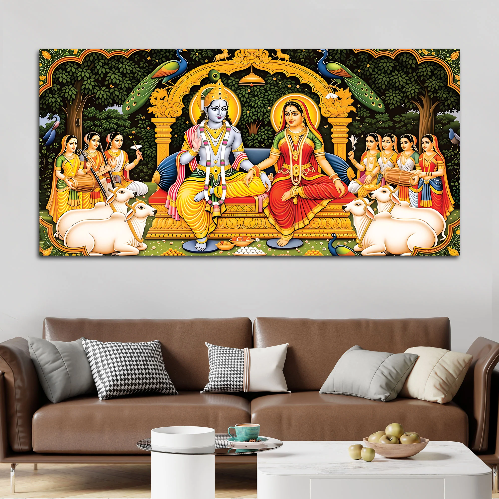 Radha Krishna Royal Darbar Spiritual Painting - Image 3