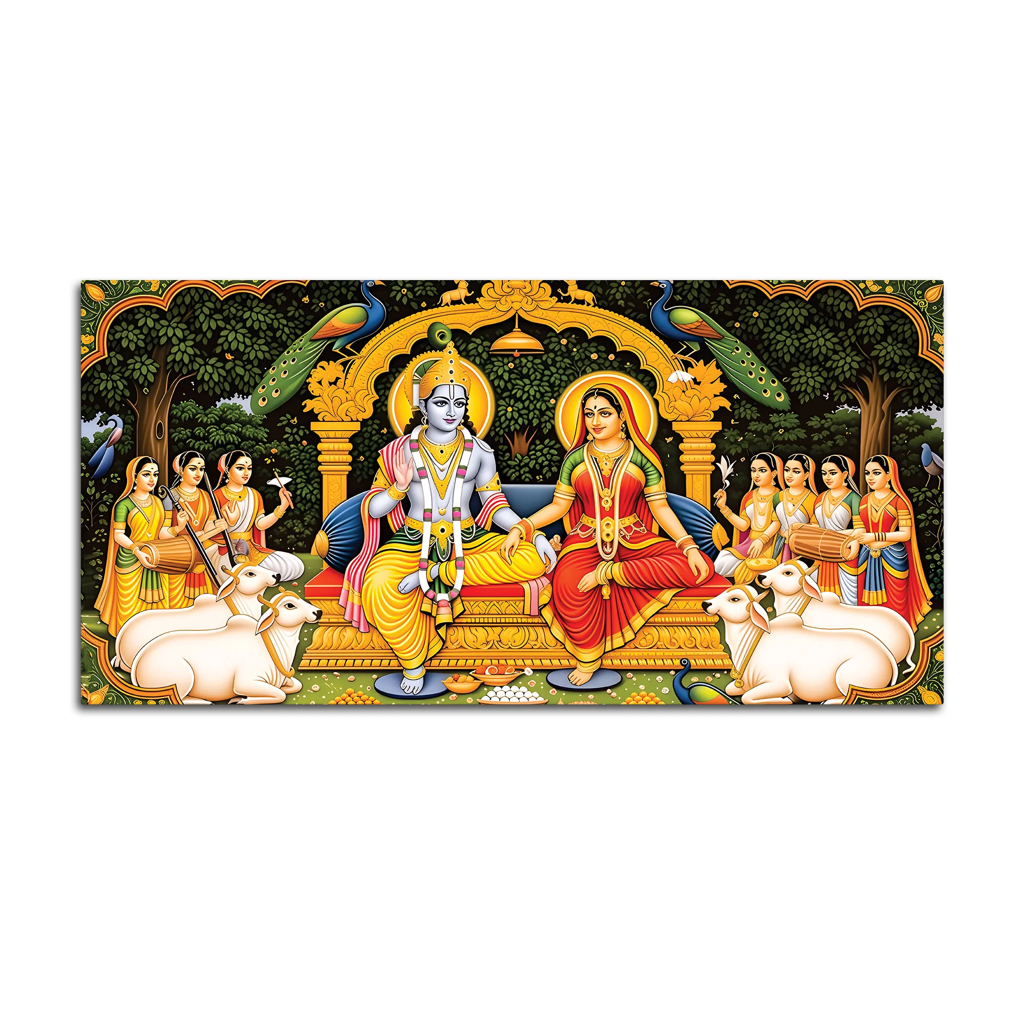 Radha Krishna Royal Darbar Spiritual Painting - Image 4