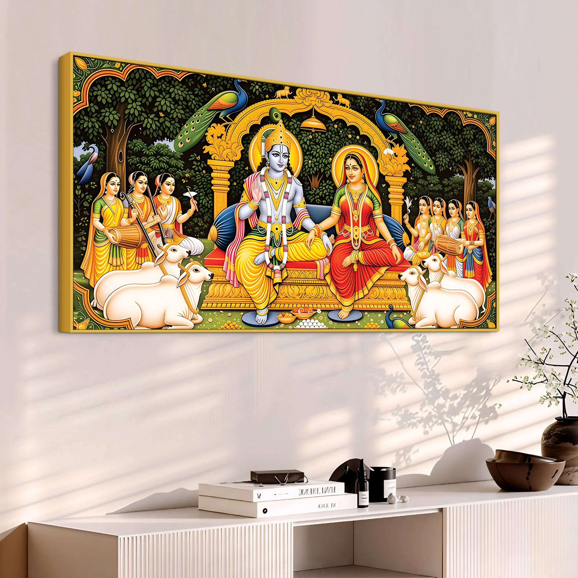 Radha Krishna Royal Darbar Spiritual Painting - Image 5