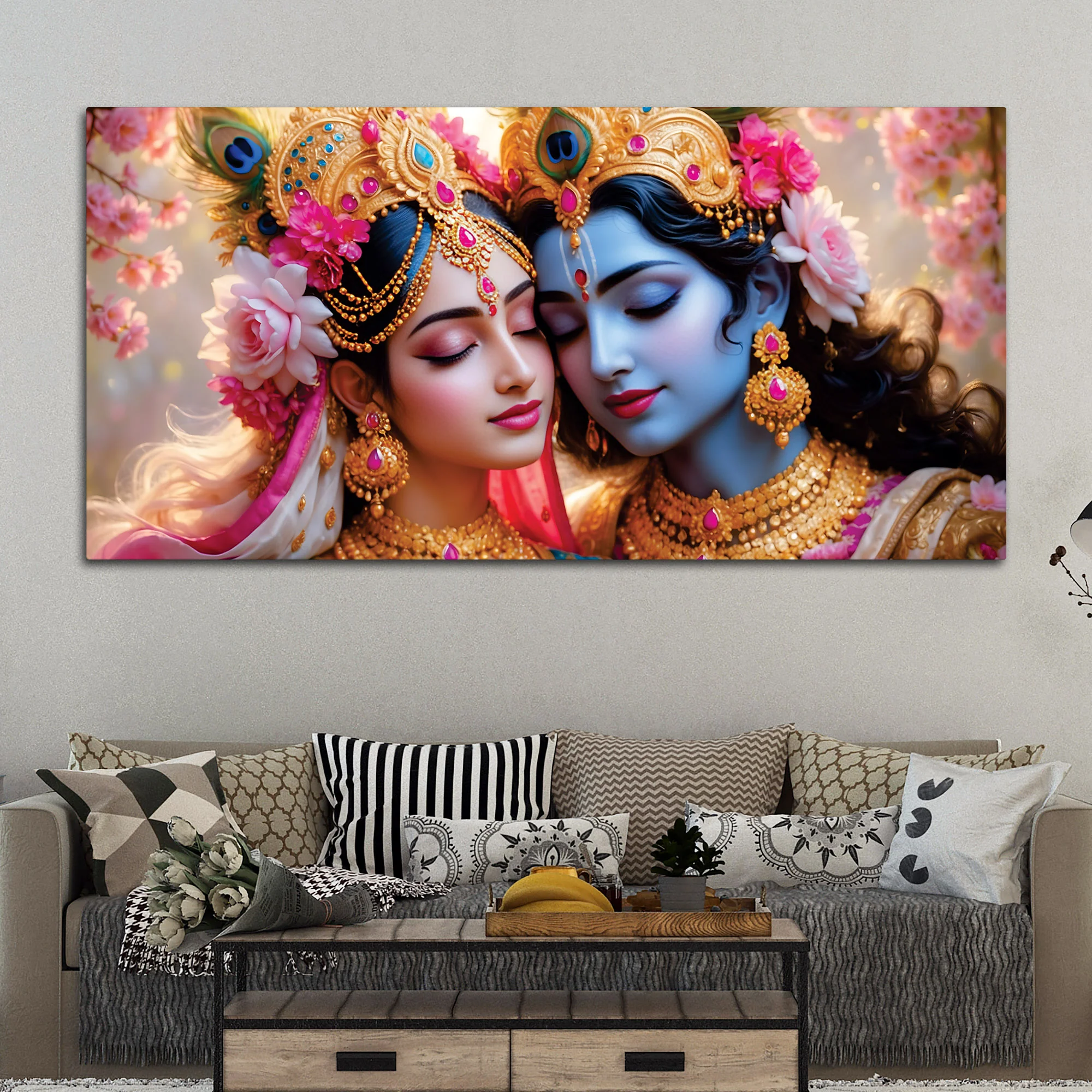 Radha Krishna Spiritual Canvas Painting for Modern Wall Decor - Image 3