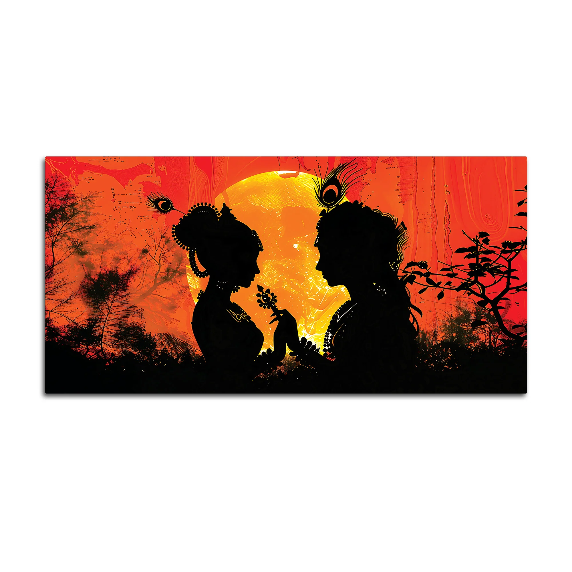Radha Krishna Sunset Silhouette Devotional Painting - Image 4