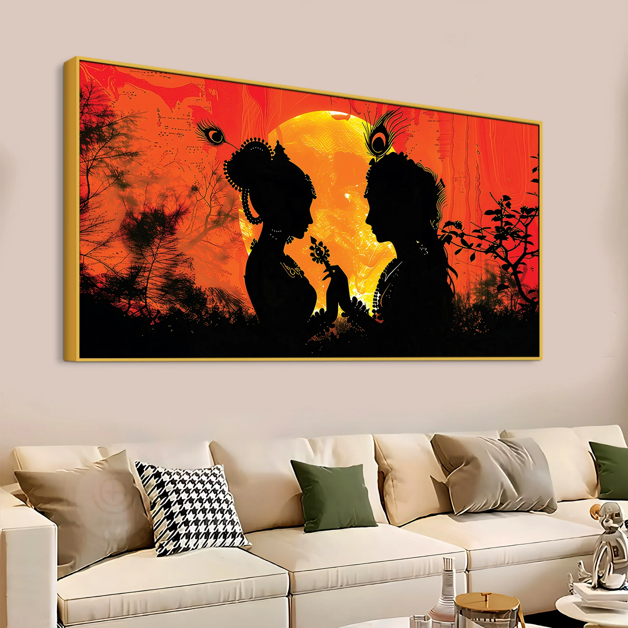 Radha Krishna Sunset Silhouette Devotional Painting - Image 5