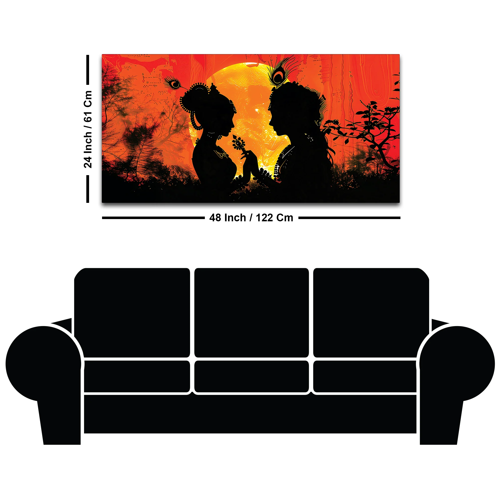 Radha Krishna Sunset Silhouette Devotional Painting - Image 8