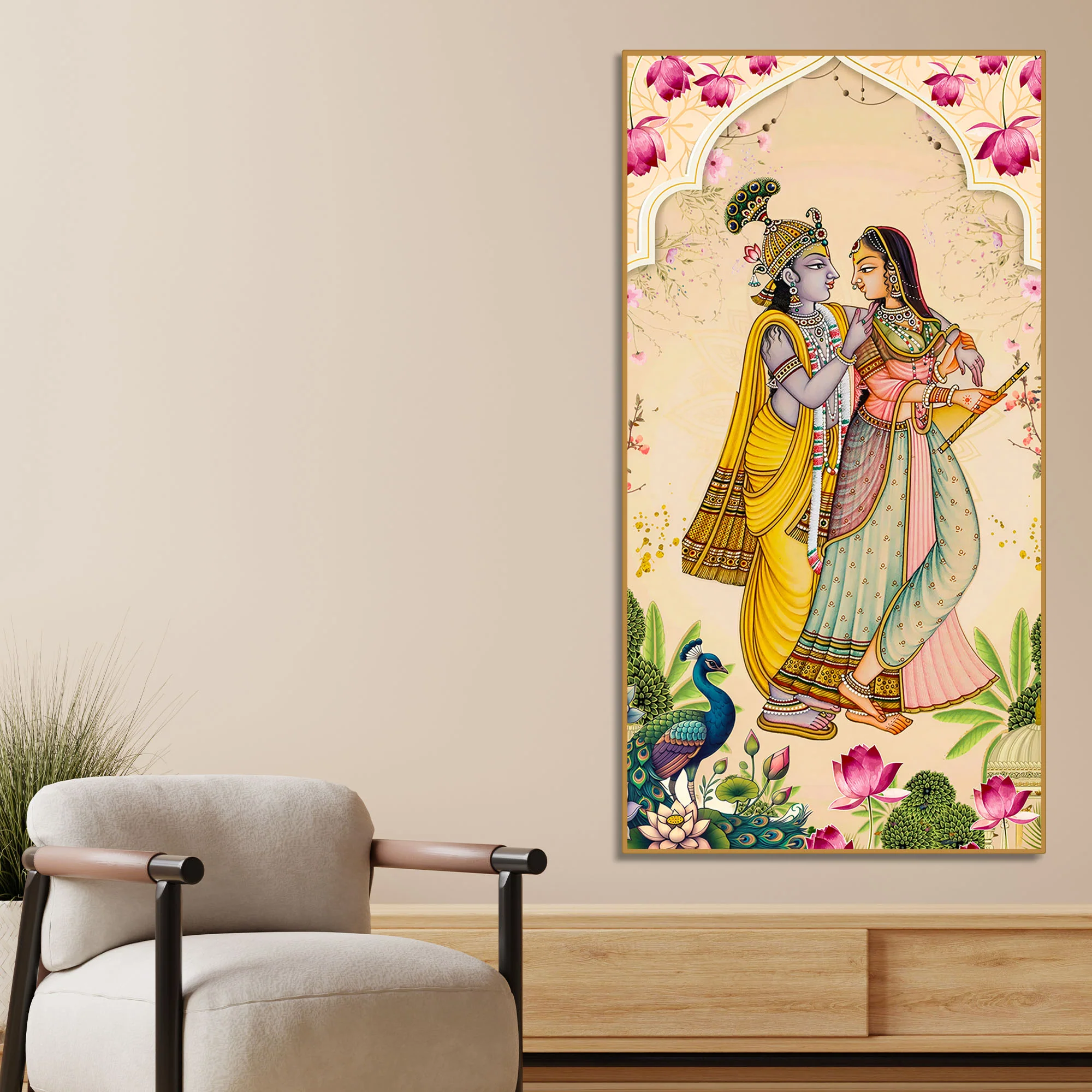 Radha Krishna Traditional Canvas Painting | Hindu Devotional Wall Art - Image 2