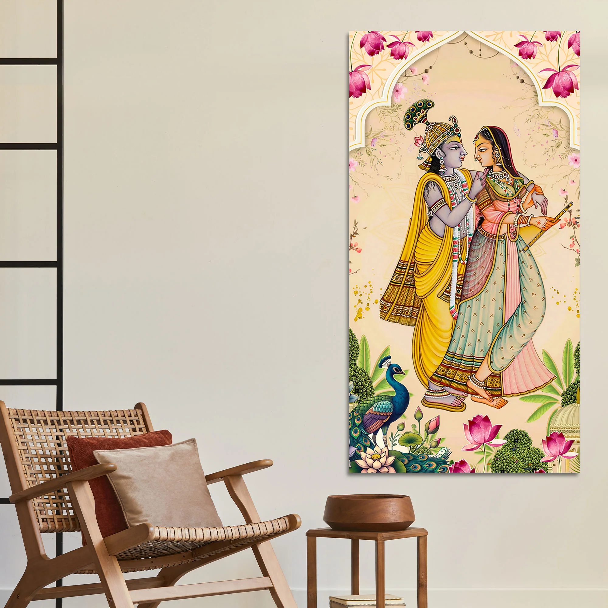 Radha Krishna Traditional Canvas Painting | Hindu Devotional Wall Art - Image 3
