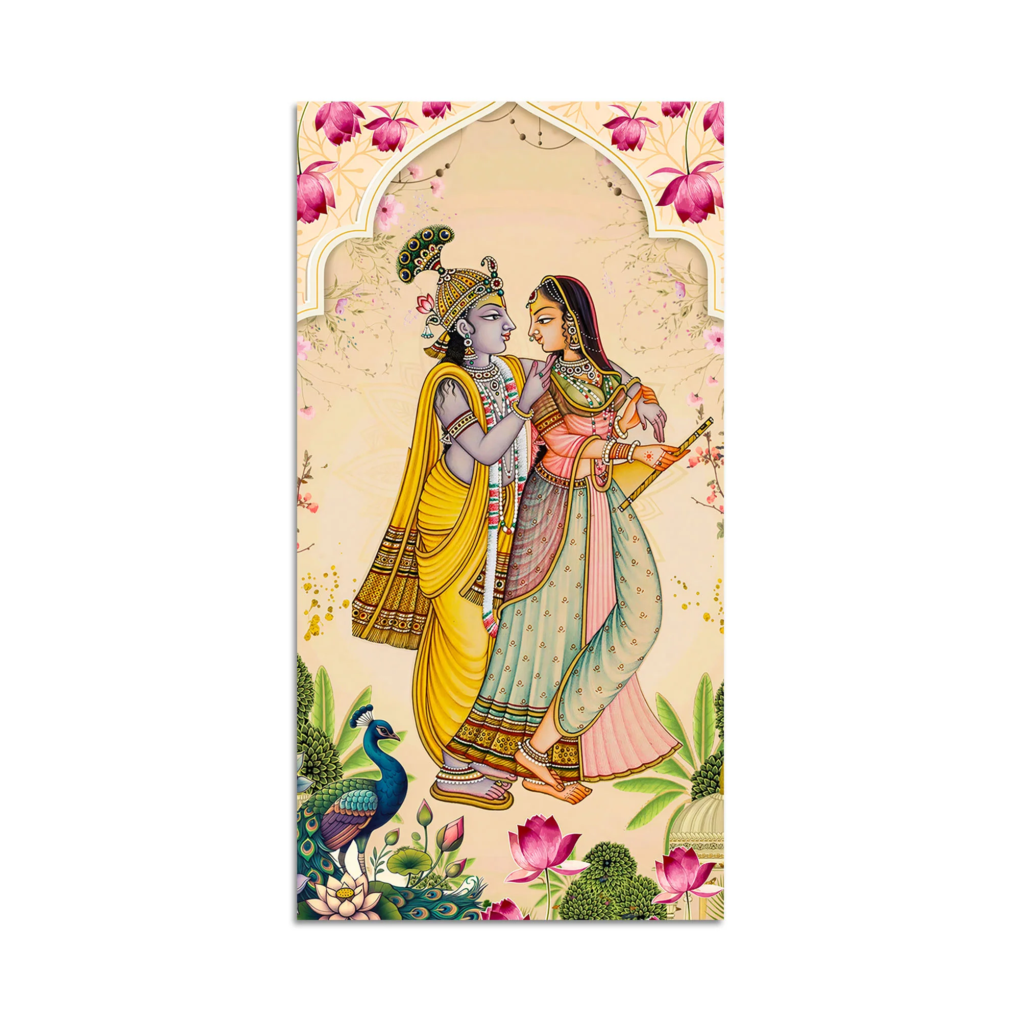 Radha Krishna Traditional Canvas Painting | Hindu Devotional Wall Art - Image 4