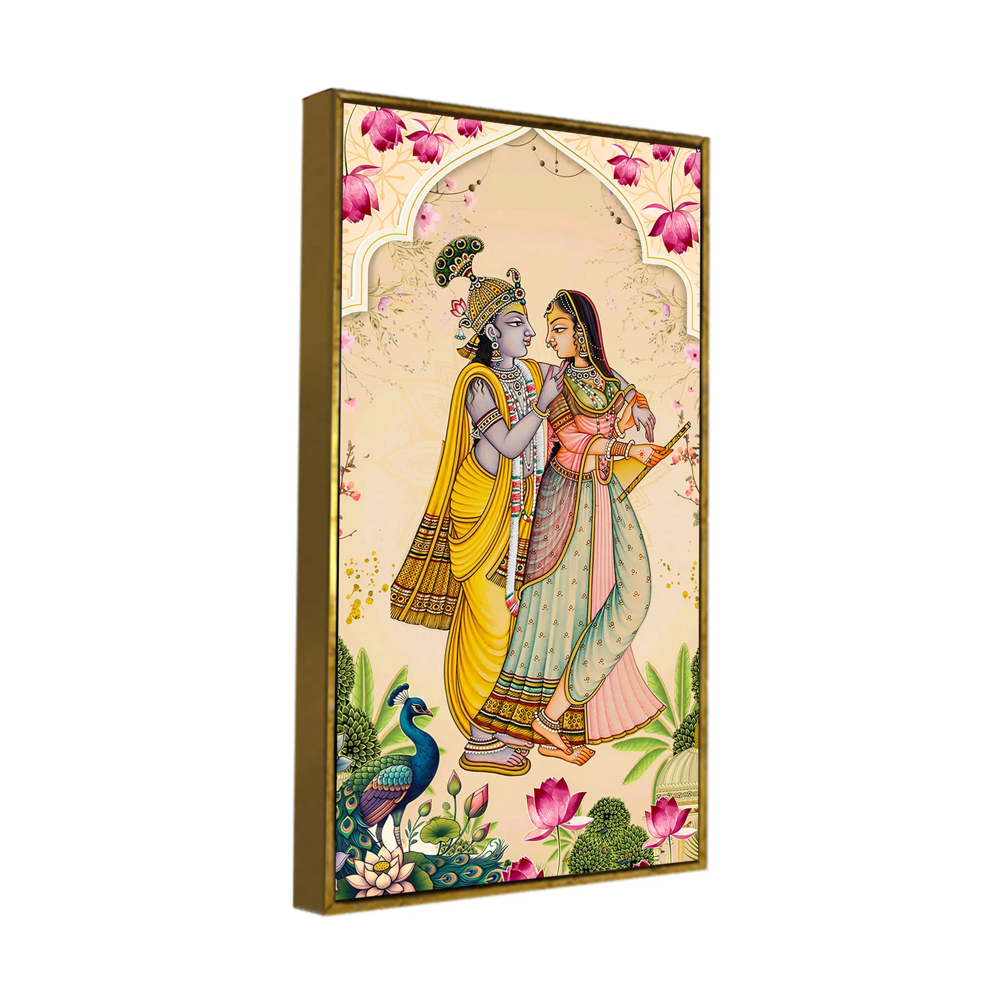 Radha Krishna Traditional Canvas Painting | Hindu Devotional Wall Art - Image 6
