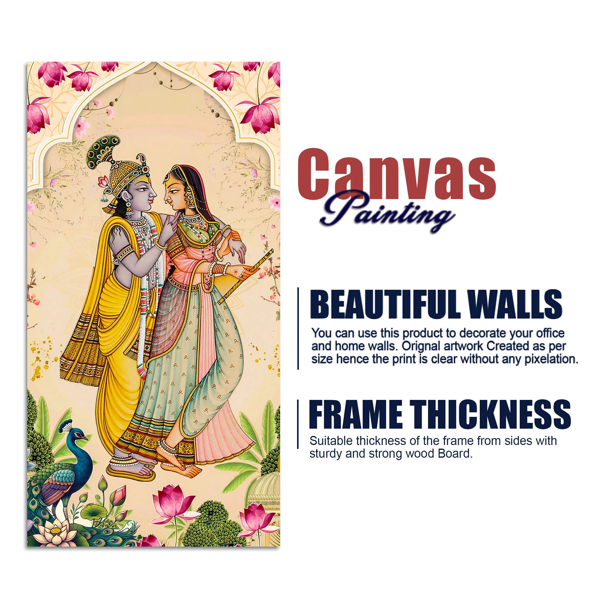 Radha Krishna Traditional Canvas Painting | Hindu Devotional Wall Art - Image 7