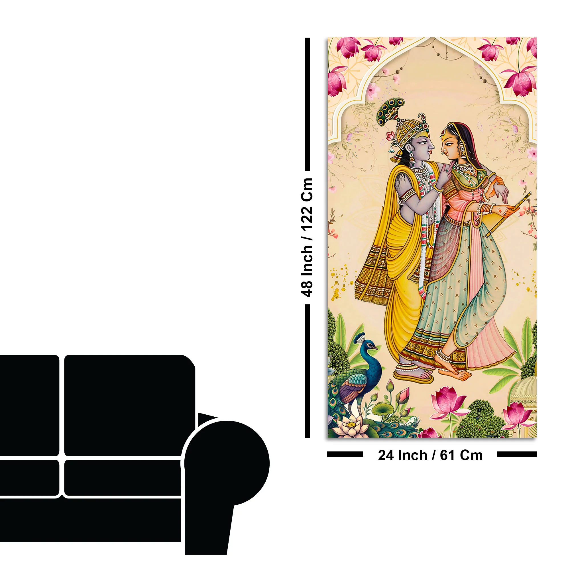 Radha Krishna Traditional Canvas Painting | Hindu Devotional Wall Art - Image 8