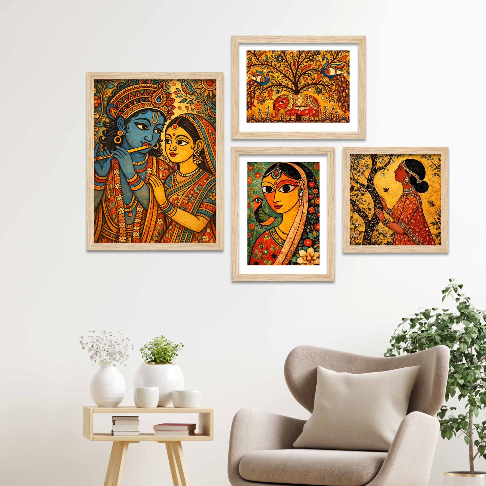 Radha Krishna Wall Frame Set of Four for Housewarming Gift - Image 3