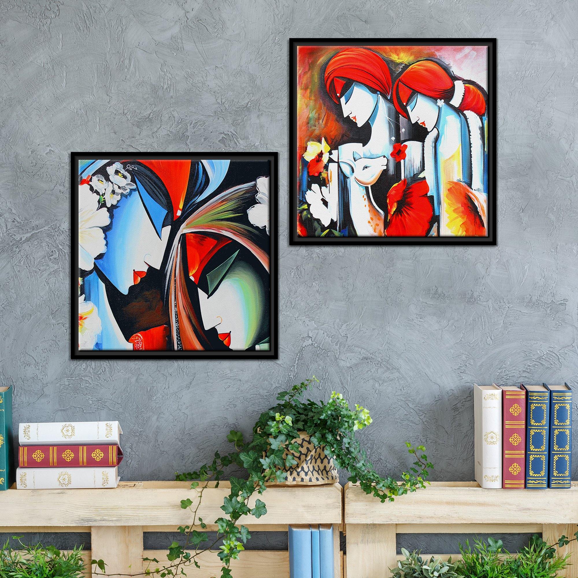 Lord Radha Krishna Floating Canvas 2 Pieces Wall Painting Frame - Image 3