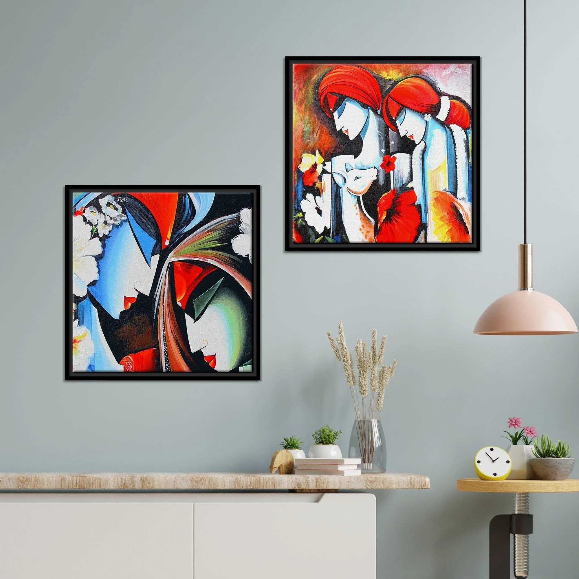Lord Radha Krishna Floating Canvas 2 Pieces Wall Painting Frame - Image 4
