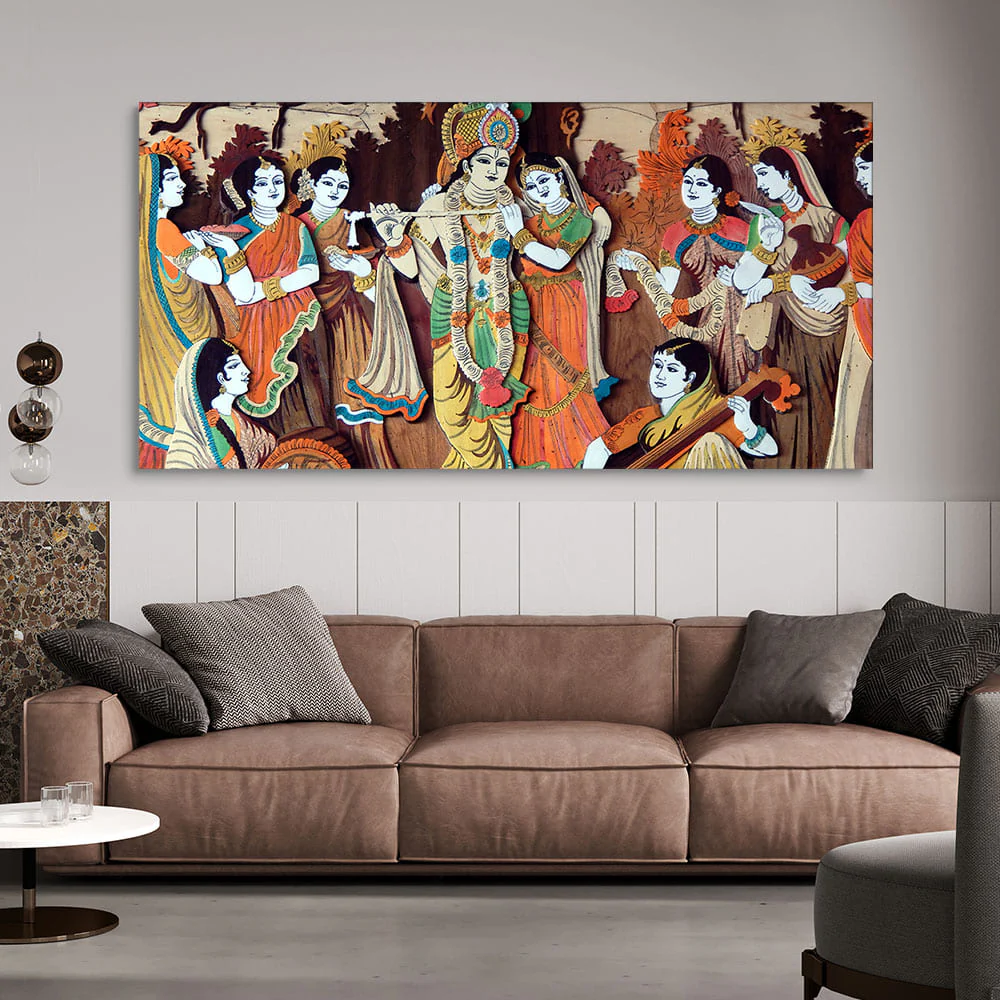 Radha Krishna with Bansuri Canvas Wall Painting - Image 2