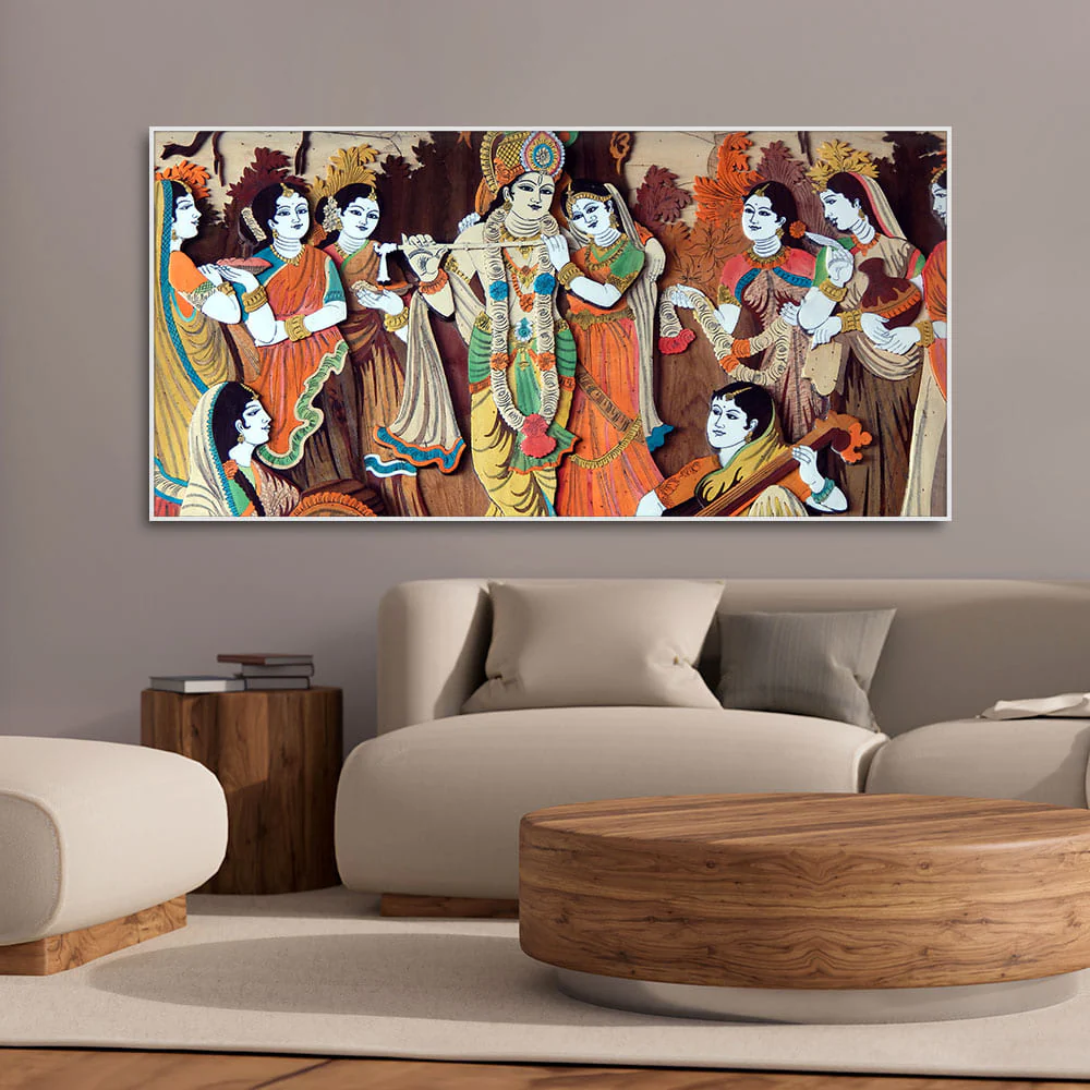 Radha Krishna with Bansuri Canvas Wall Painting - Image 3