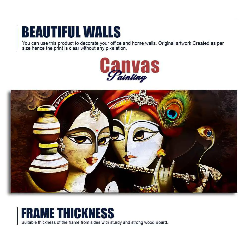 Radha Krishna With Flute Large Canvas Wall Painting - Image 6