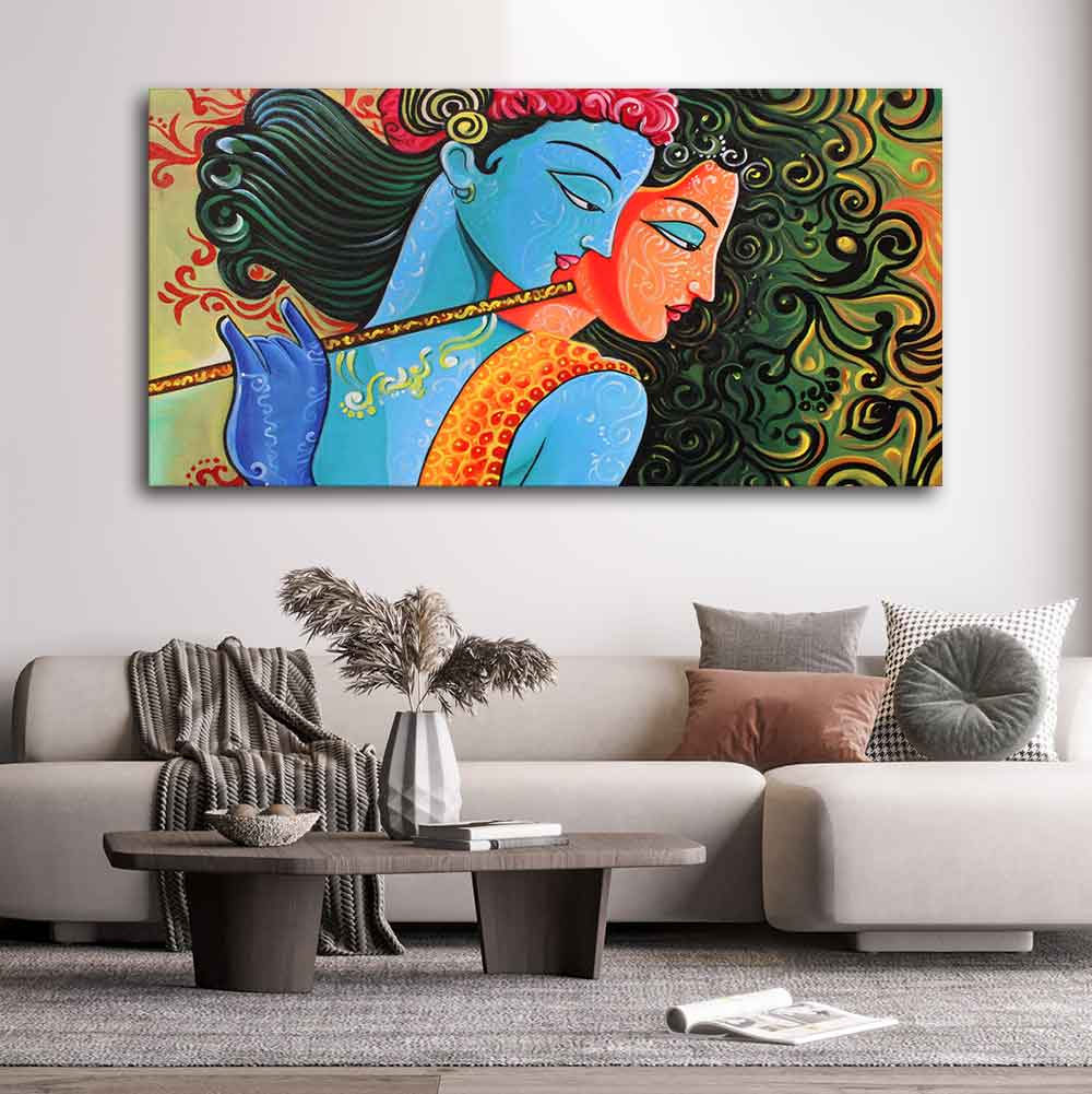 Radha Krishna with Flute Premium Wall Painting - Image 2