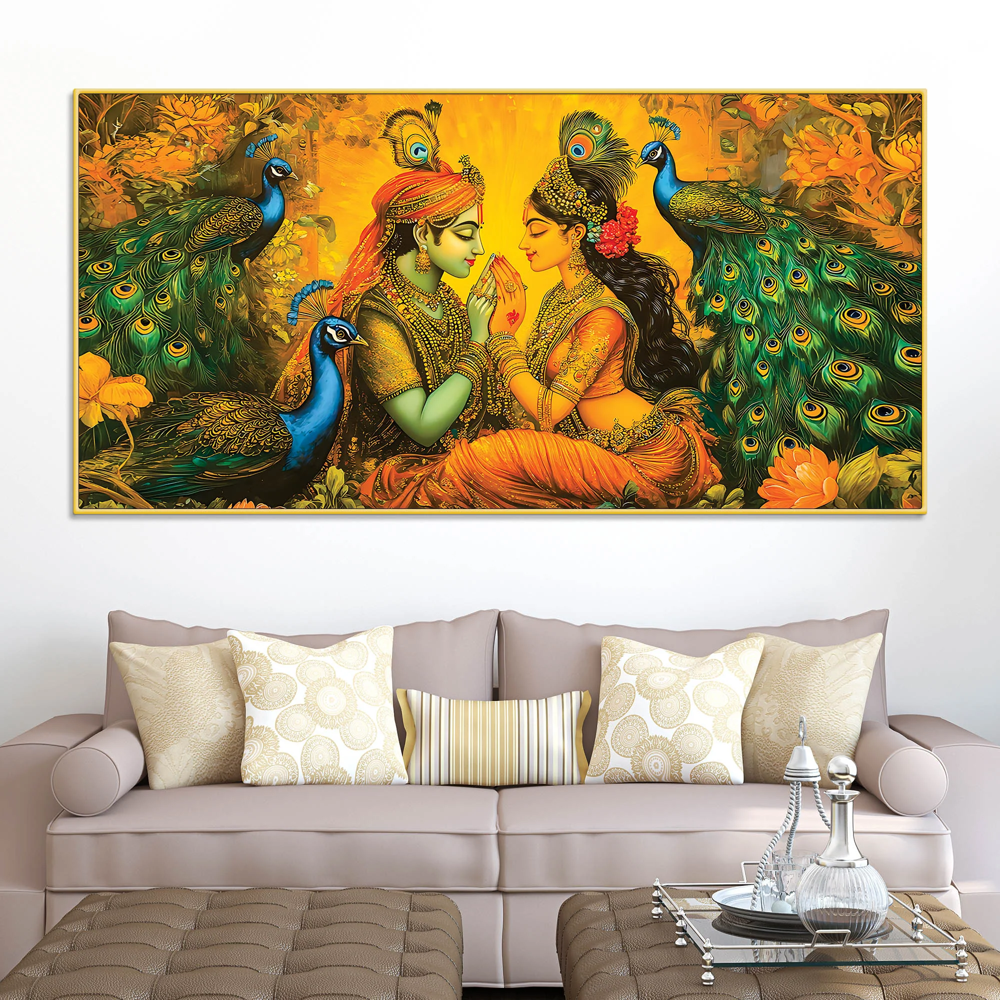 Radha Krishna with Peacock Painting for Home Wall Décor
