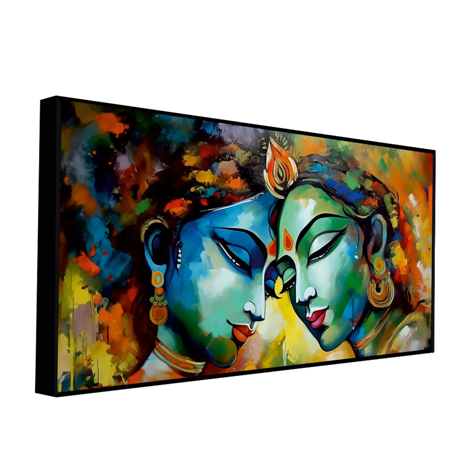 Radha Rani with Krishna Colorful Art Canvas Wall Painting - Image 5