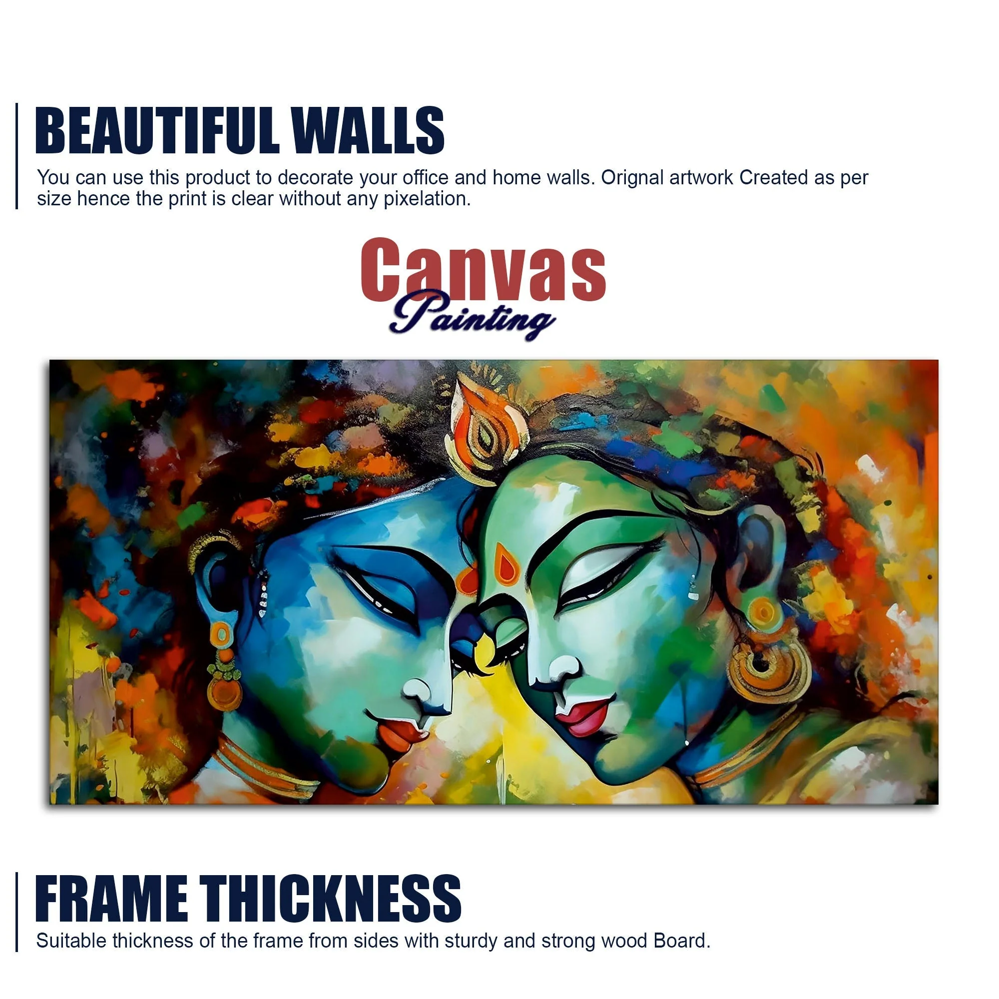 Radha Rani with Krishna Colorful Art Canvas Wall Painting - Image 6