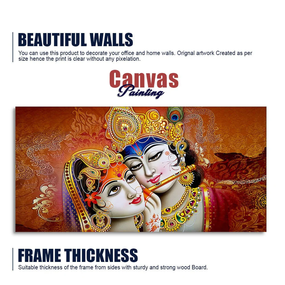 Radha Rani with Krishna Premium Wall Painting - Image 6