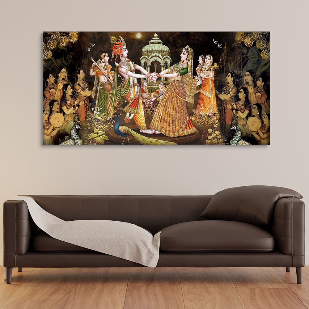 Radhe Krishna and Gopiya Rasleela Canvas Wall Painting - Image 2