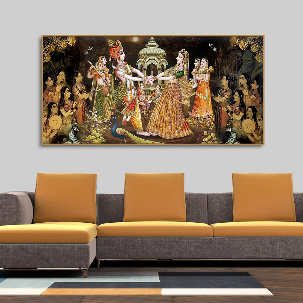 Radhe Krishna and Gopiya Rasleela Canvas Wall Painting - Image 3