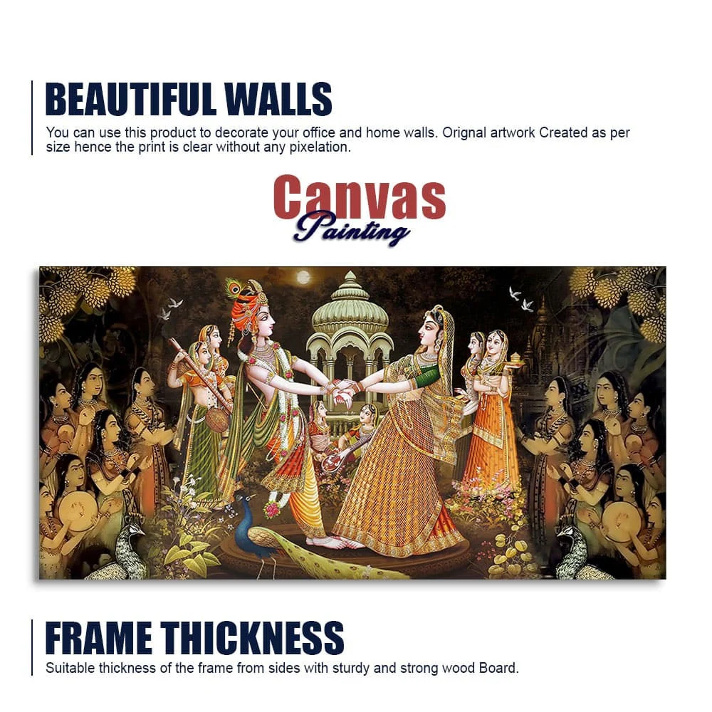 Radhe Krishna and Gopiya Rasleela Canvas Wall Painting - Image 6