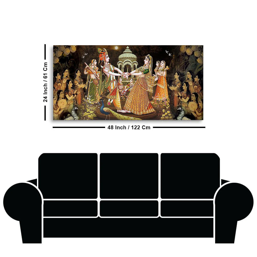 Radhe Krishna and Gopiya Rasleela Canvas Wall Painting - Image 7