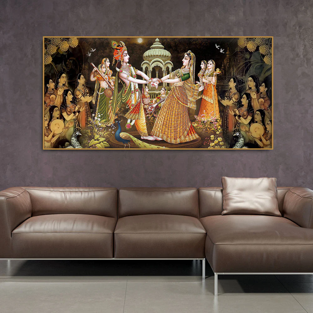 Radhe Krishna and Gopiya Rasleela Canvas Wall Painting - Image 8