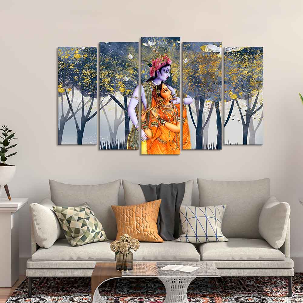 Radhe Krishna Canvas Wall Painting of Five Pieces - Image 3