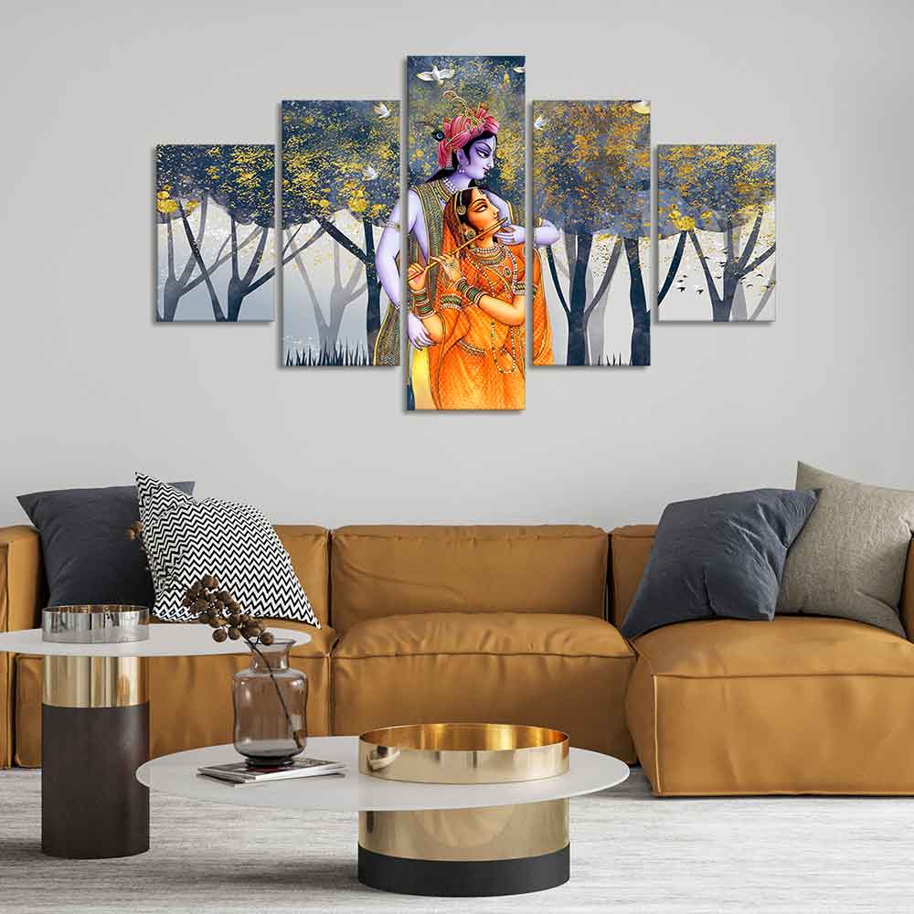 Radhe Krishna Canvas Wall Painting Set of Five - Image 2