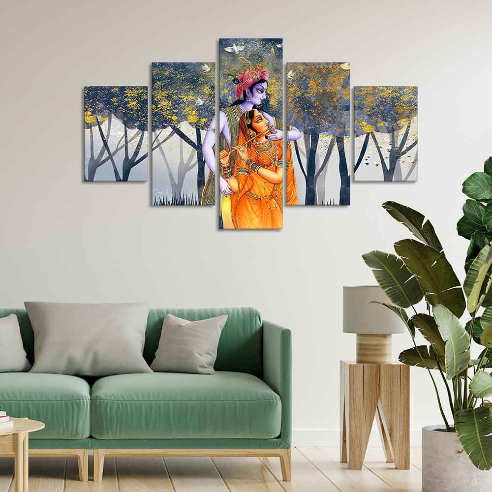 Radhe Krishna Canvas Wall Painting Set of Five - Image 3