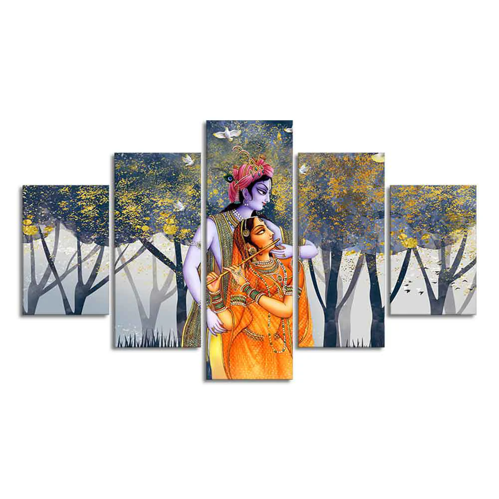 Radhe Krishna Canvas Wall Painting Set of Five - Image 4