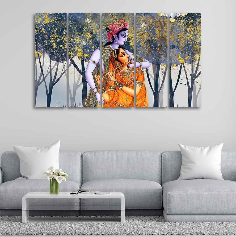 Radhe Krishna Canvas Wall Painting Set of Five Pieces - Image 2