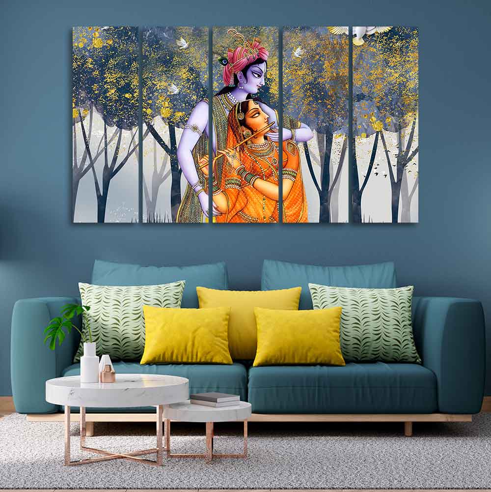 Radhe Krishna Canvas Wall Painting Set of Five Pieces - Image 3