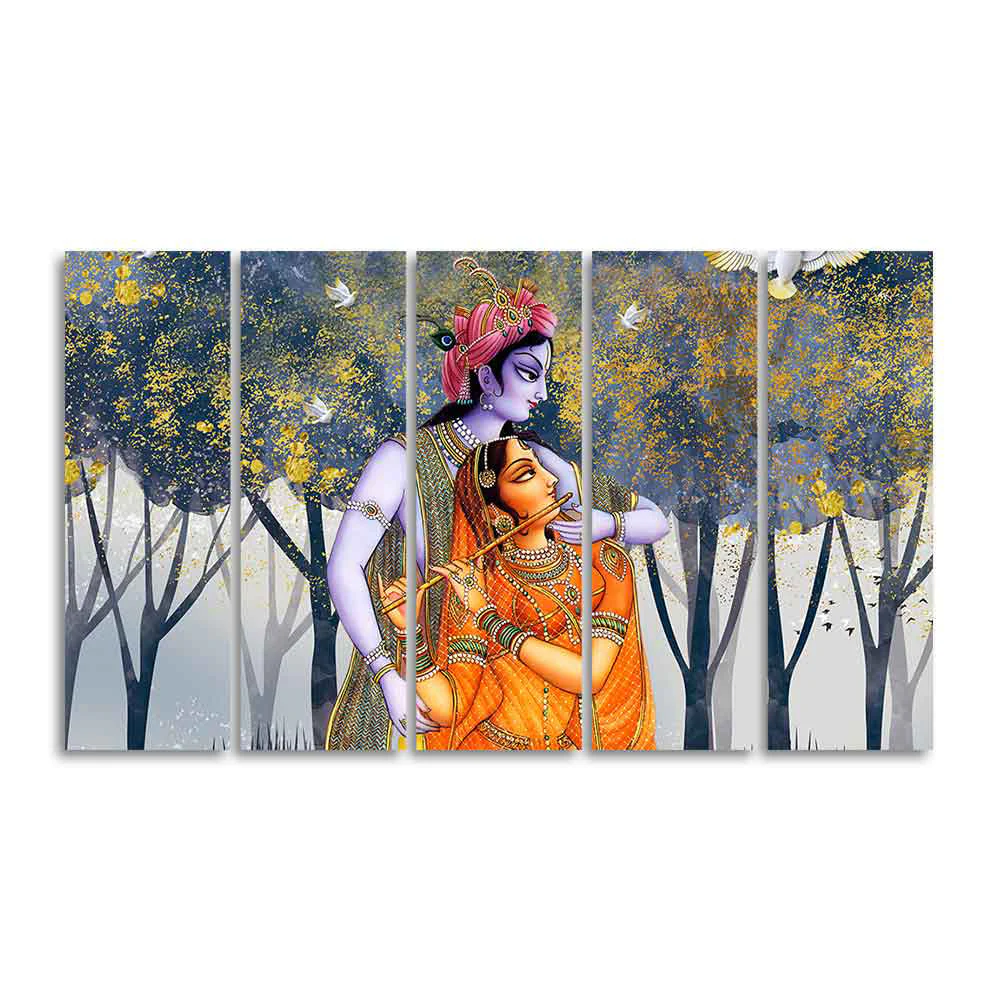 Radhe Krishna Canvas Wall Painting Set of Five Pieces - Image 4