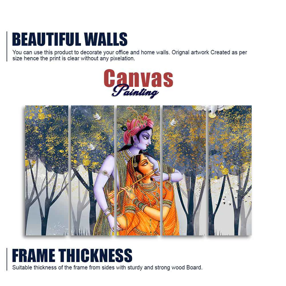 Radhe Krishna Canvas Wall Painting Set of Five Pieces - Image 5