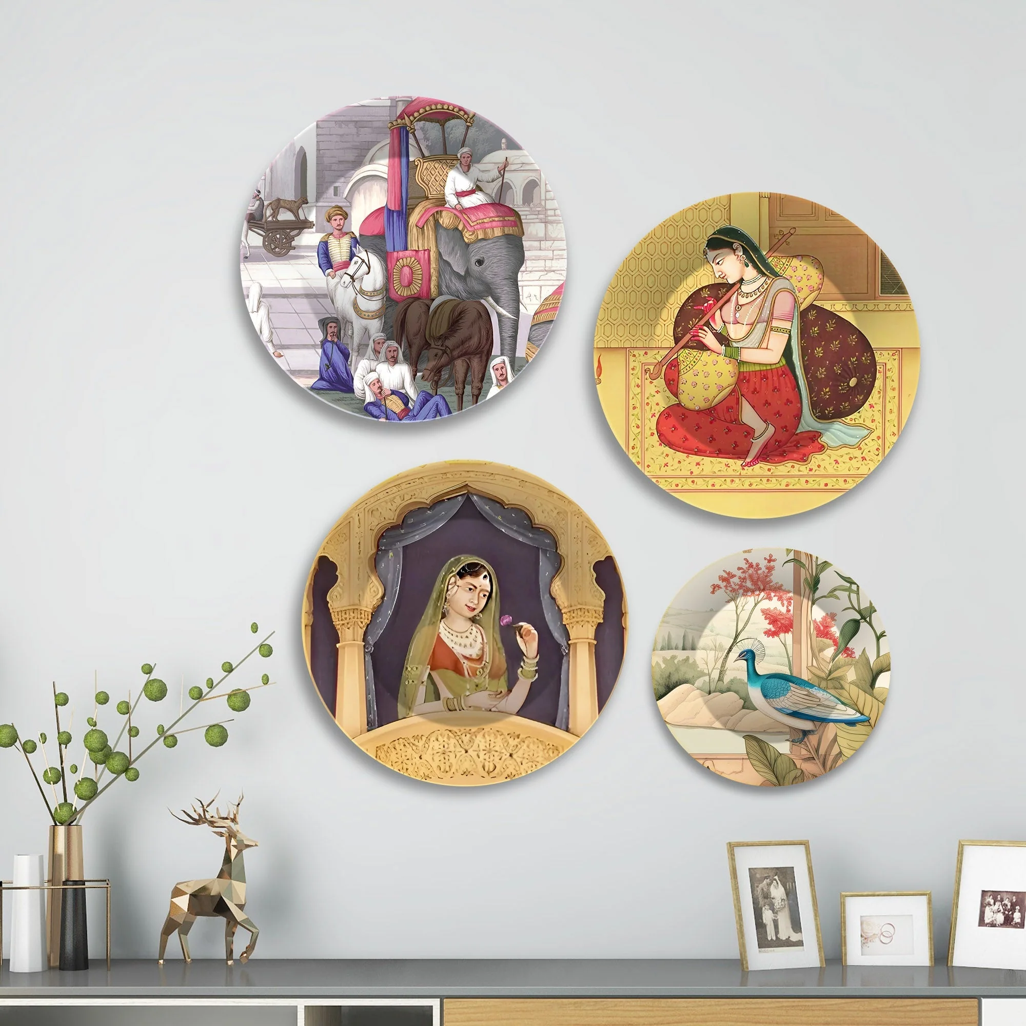 Ragini Patamanjari Mughal Art Wall Plates Painting Set of Four - Image 2