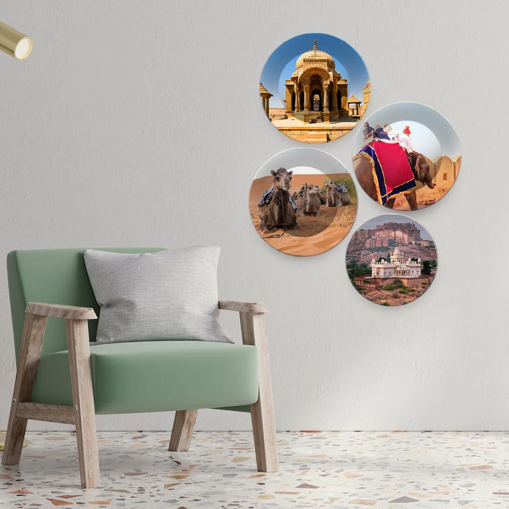 Rajasthani Famous Places Art Wall Plates Set of 4 - Image 2