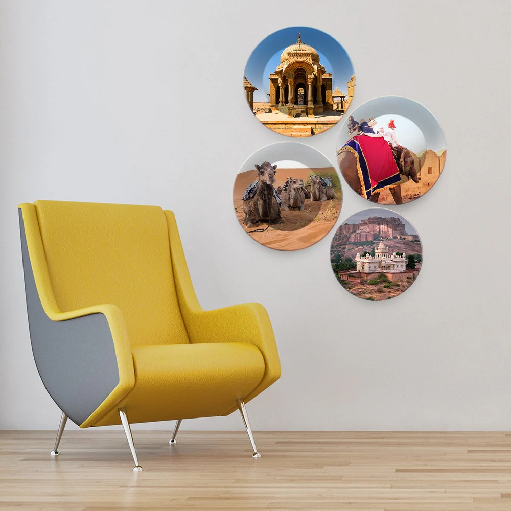 Rajasthani Famous Places Art Wall Plates Set of 4 - Image 3