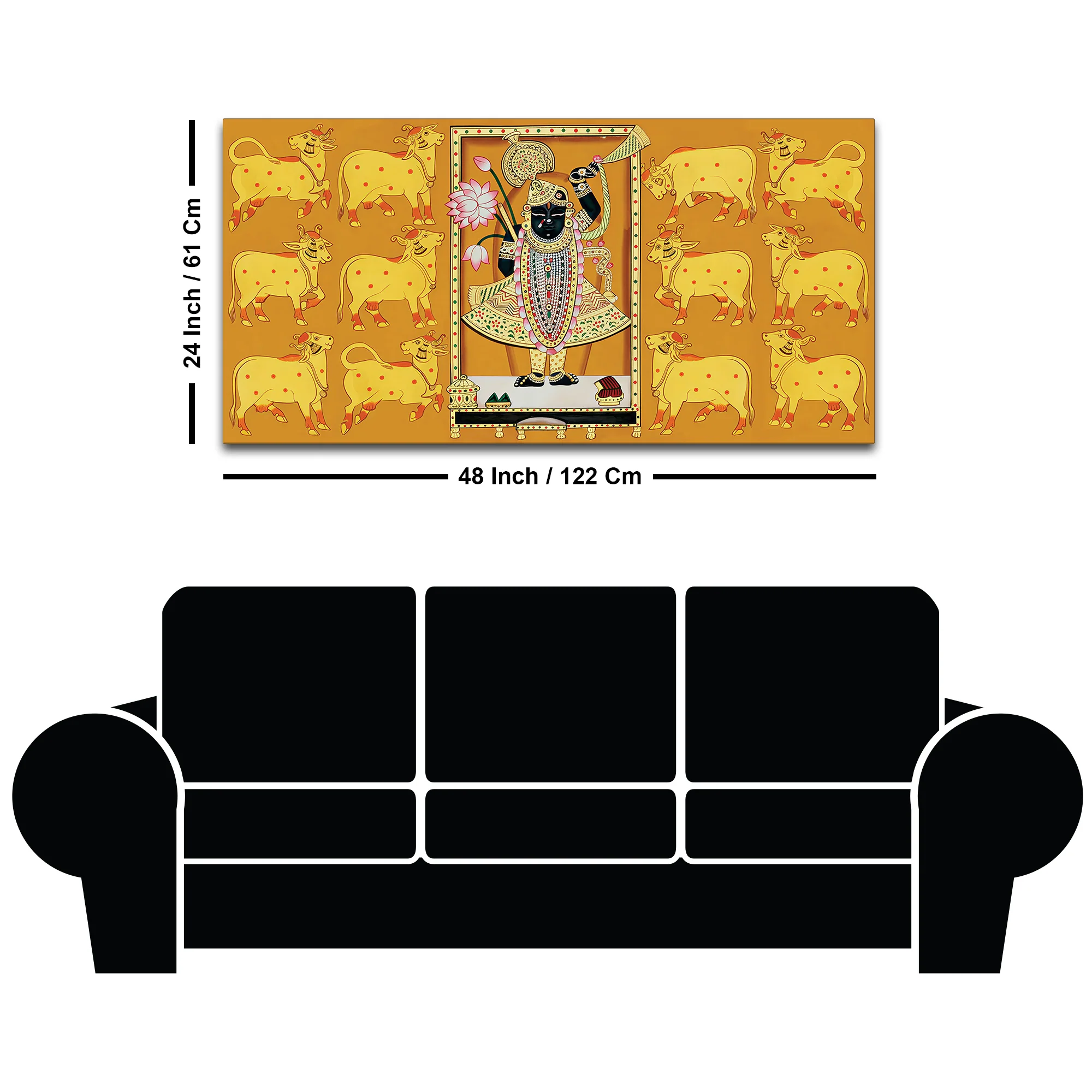 Rajasthani Golden Pichwai Shreenathji Canvas Wall Painting - Image 8