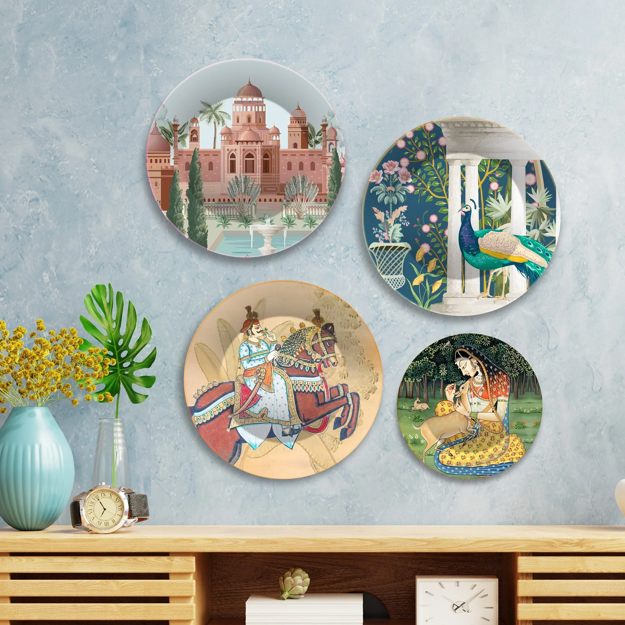 Rajasthani Mahararaj Premium Wall Plates Painting Set of Four - Image 2