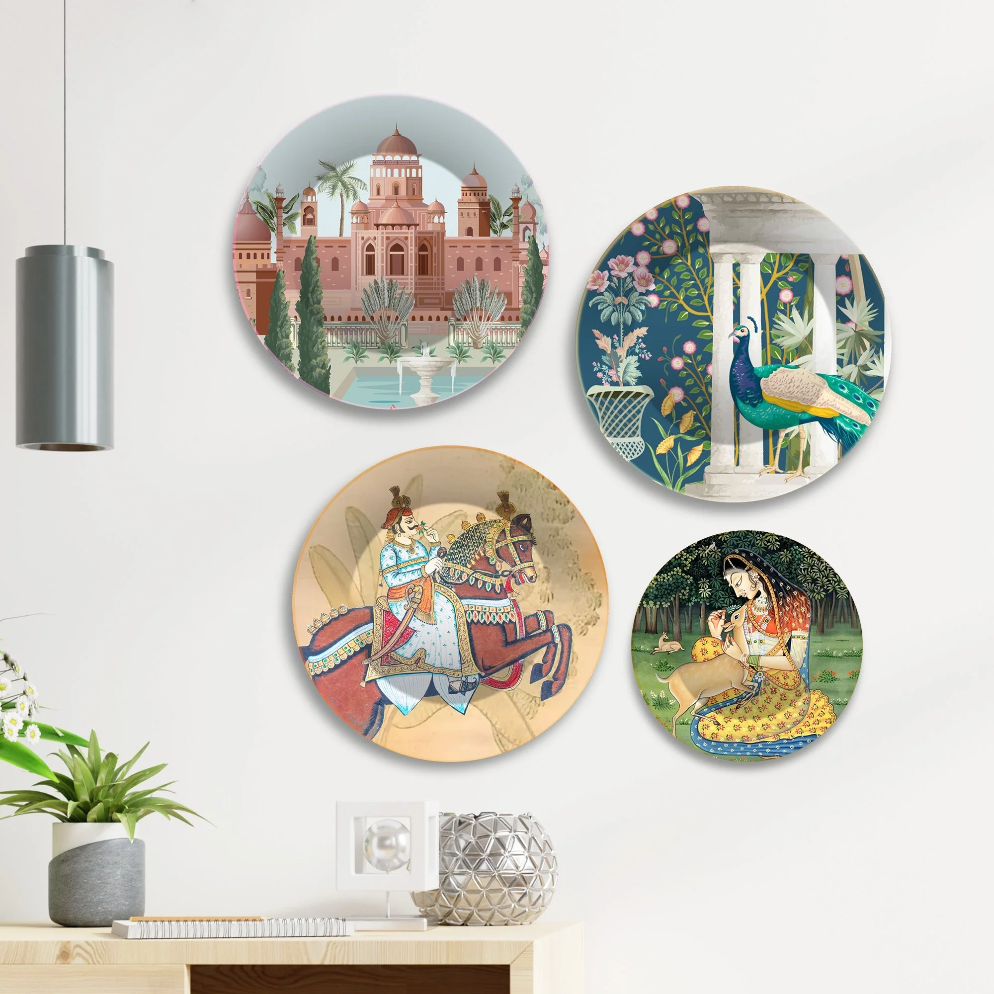 Rajasthani Mahararaj Premium Wall Plates Painting Set of Four - Image 3